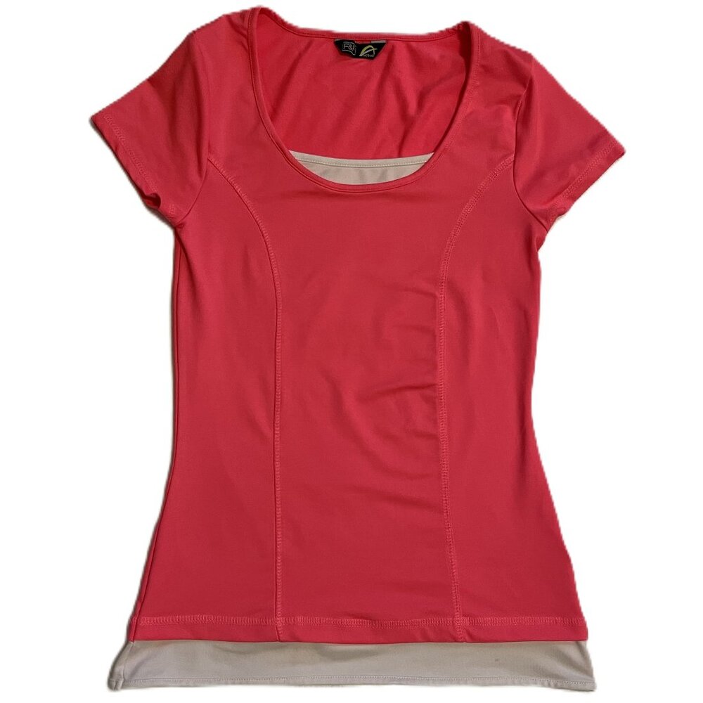 F&F ACTIVE Womens Athletic Shirt PINK Size 8 LAYERED LOOK Short Sleeves 0715